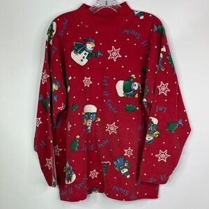 Vintage Holiday Time Let It Snow Turtleneck Long Sleeve Shirt Size Large